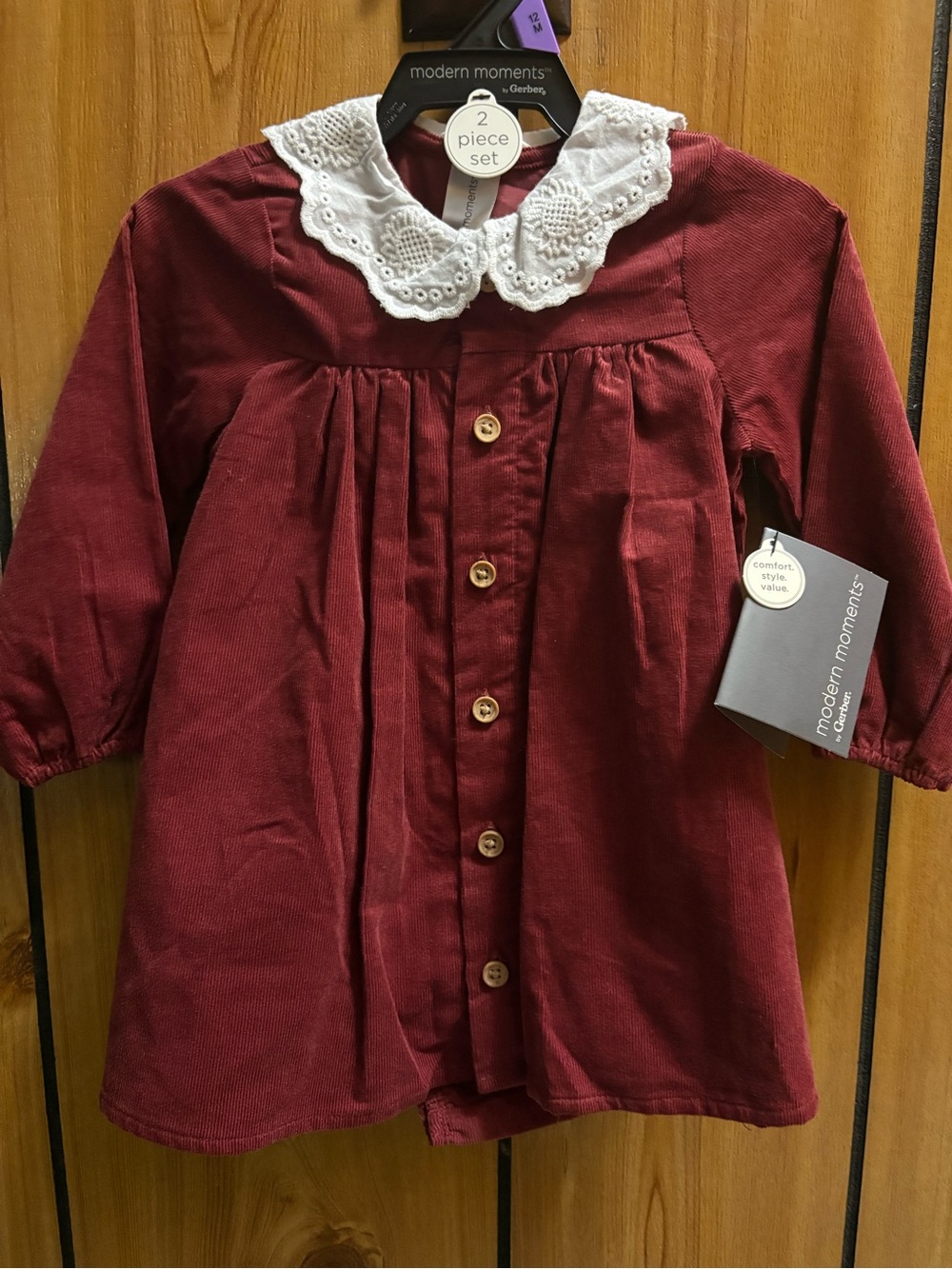 Gerber Burgundy Corduroy Top with Lace Collar